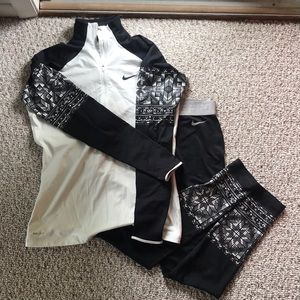 Nike Pro Black/White Legging & Top Set - M
